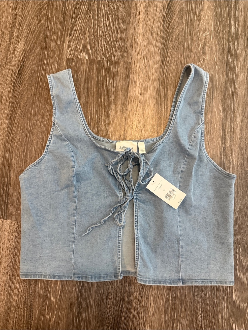 Willow & Root Light Blue Denim Lace-Up Crop Tank Top
